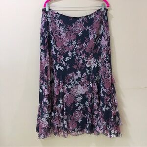 Calvin Klein Midi Skirt ruffle fairly Y2k 90s Vintage 100% Silk floral printed